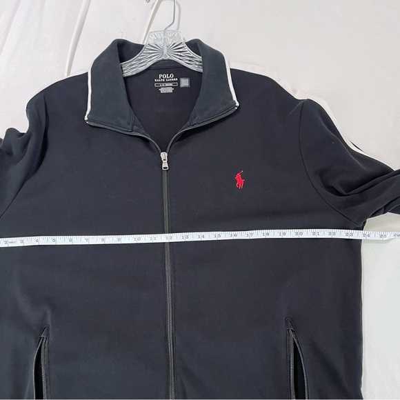 Polo Ralph Lauren Sweater Men Large Jacket Black Zip Up White Stripe B1 - Picture 5 of 6